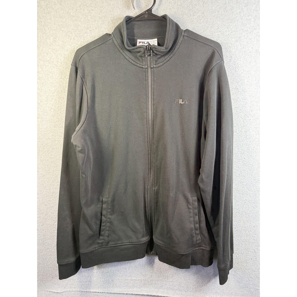 Fila Jacket Mens 2XL Black Full Zip Track Stand Collar Athletic Casual Training
